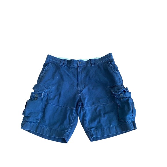 Ralph Lauren Polo Cargo Shorts Y2k Vintage Mens Navy Blue 40 Logo Tag Flat Front - Picture 1 of 6